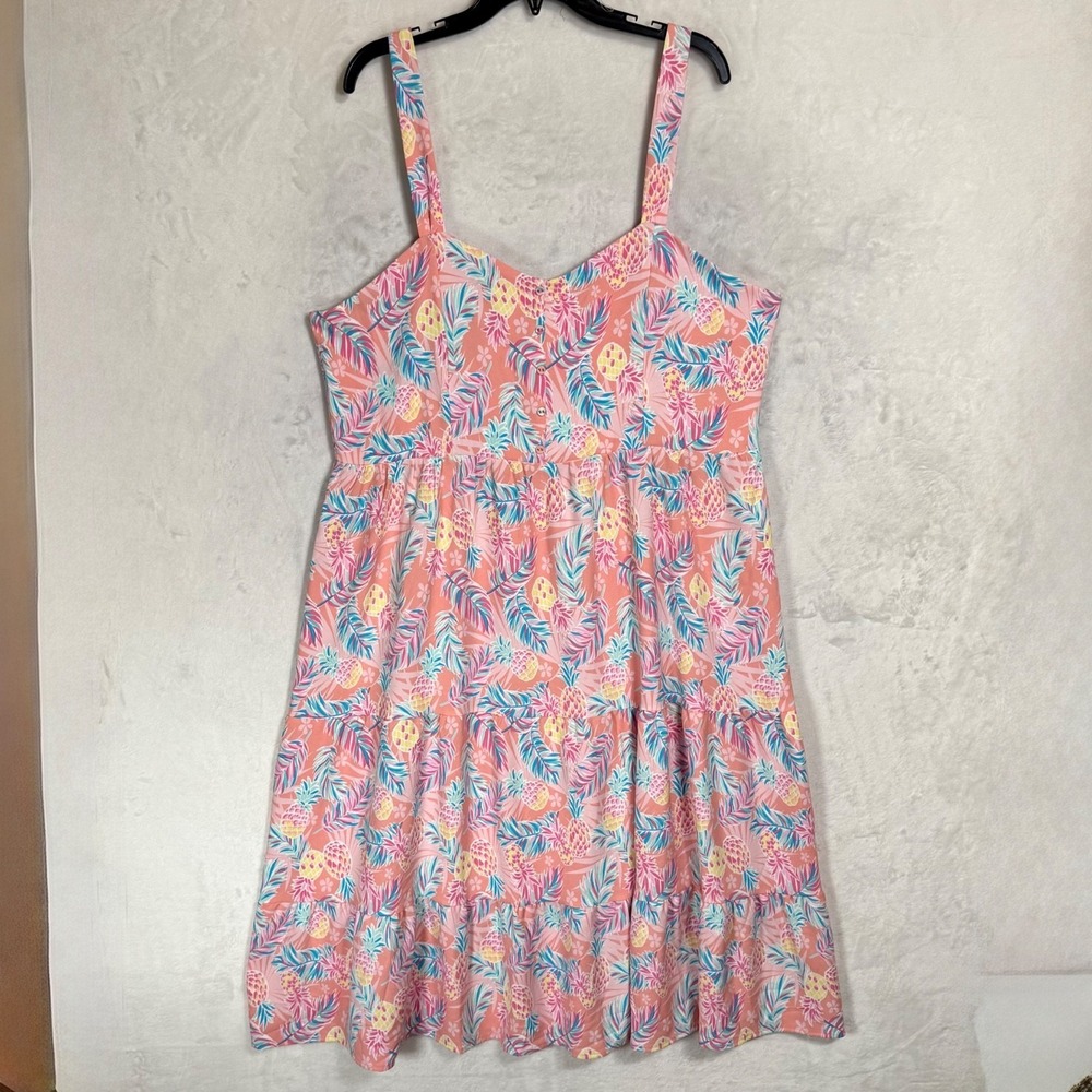 NWT Simply Southern Pineapple Print Midi Dress Size XXL Smocked Back Tiered Boho - Picture 2 of 14